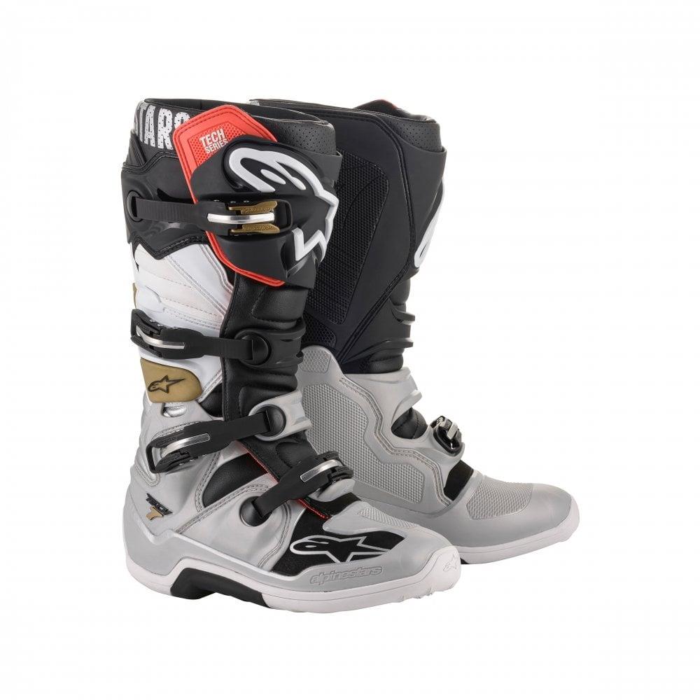 Alpinestars Tech 7 Motocross Boots Black Silver White Gold Clearance